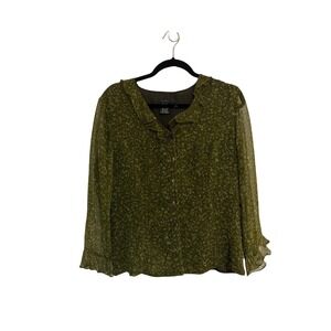 ECI New York Silk Blouse Green Beaded Ruffle Fairycore Y2K Top Large
